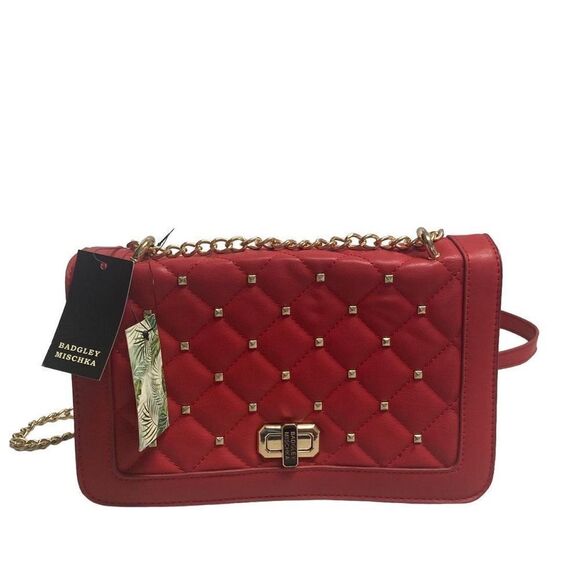 BADGLEY MISCHKA Women’s Red Crossbody Studded Quilted New With Tags 8.5X3X6.5 - Picture 3 of 12
